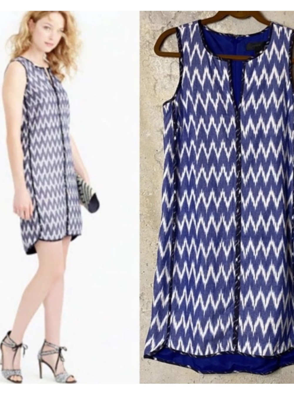 J.Crew Blue & White Chevron Ikat Sleeveless Shift Dress - Size 0